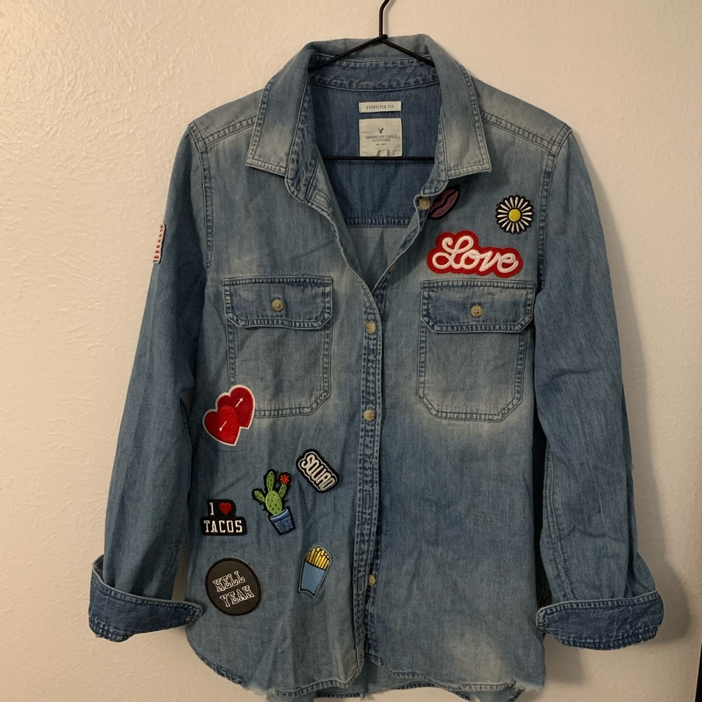american eagle jean button up